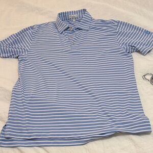 Peter Millar Light Blue & White Striped Performance Polo